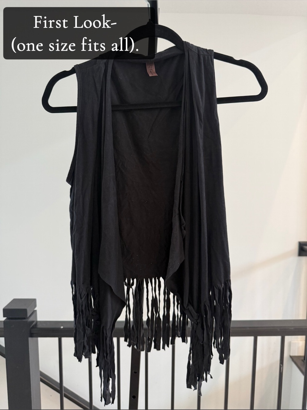 First Looks Black Fringe Open-Front Vest